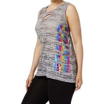 Material Girl Womens Plus Size Burnout Tank Top Size 1X Color Charcoal Heather - £17.48 GBP