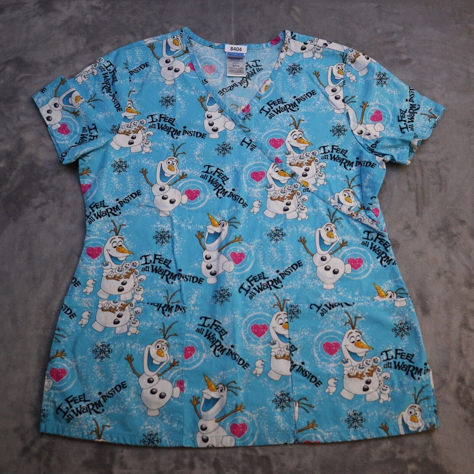 Disney Frozen Olaf Medical Top Printed Shirt Short Sleeve Uniform Women ... - £14.18 GBP