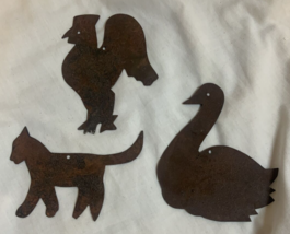 3 Rusty Metal Animal Shapes Rooster Swan Cat 4” - £7.61 GBP