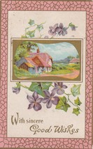 Postcard With Sincere Good Wishes Flowers Farm House Winsch Back - $5.00