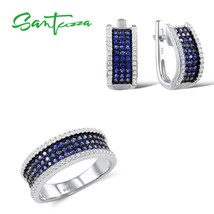 Pure 925 Sterling Silver Jewelry Sets For Woman Blue/White CZ Stone Earrings Rin - £74.51 GBP