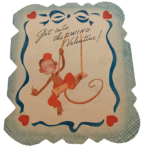 Americard Vintage Valentine Card Monkey on Swing Give Love a Fling Anima... - £7.06 GBP