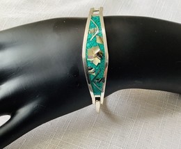 Sterling Silver And Mother Of Pearl Inlay Bangle Bracelet Diameter 6.5cm - $26.13