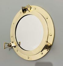 12&quot; Brass Porthole Mirror | Nautical Ship Decor Porthole Wall Window Shinny Bras - £71.22 GBP