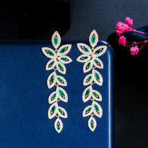 4 Ct Diamond Emerald Long Leaf Simulated Women Earrings  925 Silver Gold Plated - £92.78 GBP