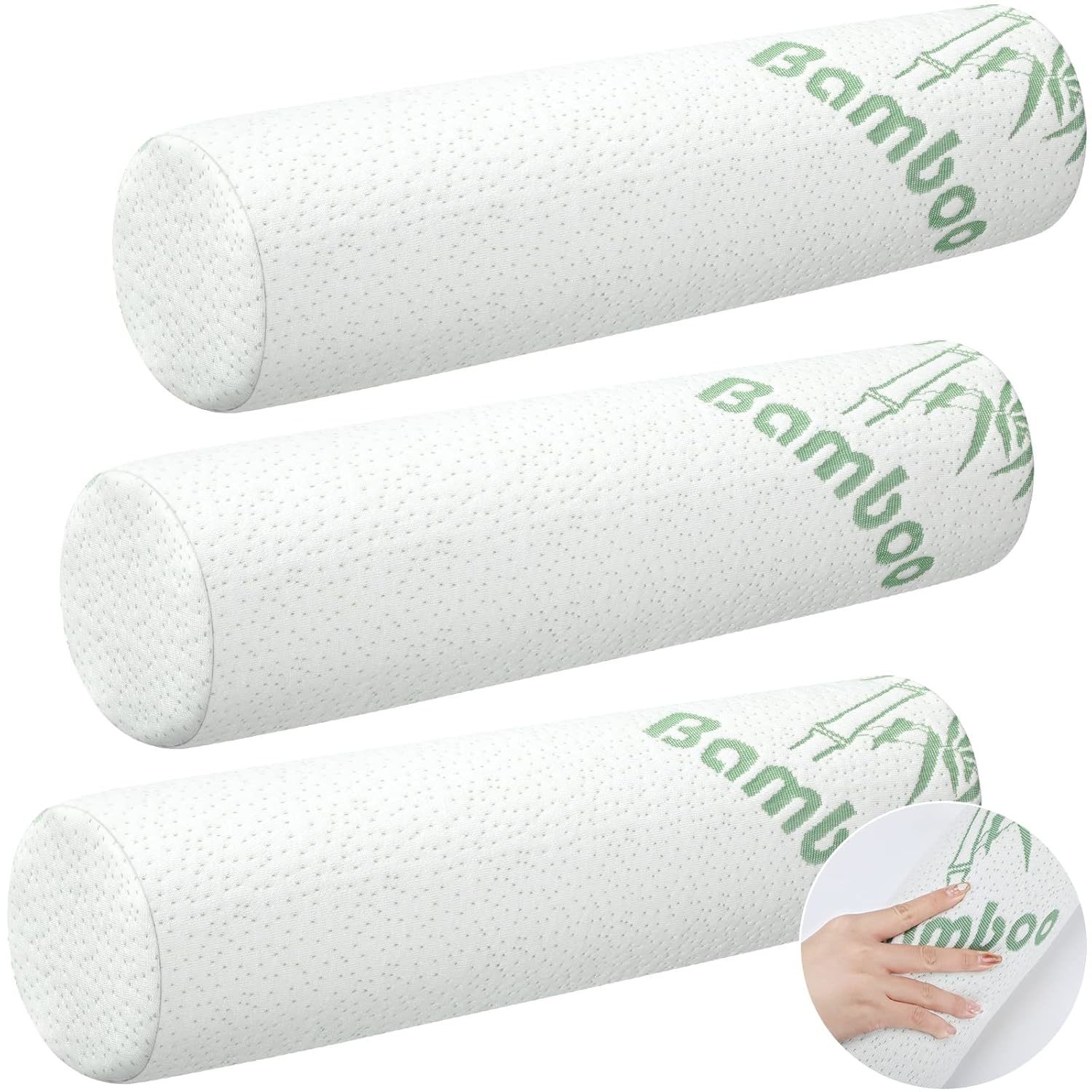 3 Pack Bamboo Cervical Neck Roll Memory Foam Pillow Cylinder Bolster Pillow For