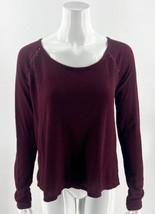Lucky Brand Top Size Medium Burgundy Red Thermal Waffle Knit Lace Crossover Back - £19.33 GBP