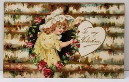 To My Valentine Girl Reaching out Cabin Window Trimmed in Flowers Postca... - $6.95