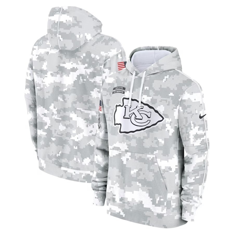 Mens White Camo Chiefs 2024 Salute to Service Pullover Hoodie - Kansas City