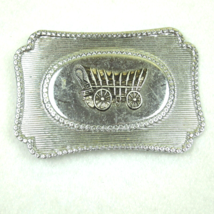 Vintage Western Style Covered Wagon Metal Belt Buckle Silver tone &amp; bras... - $14.99