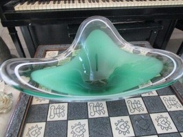 Large French Lalique free form clear and green glass centerpiece signed - $940.50