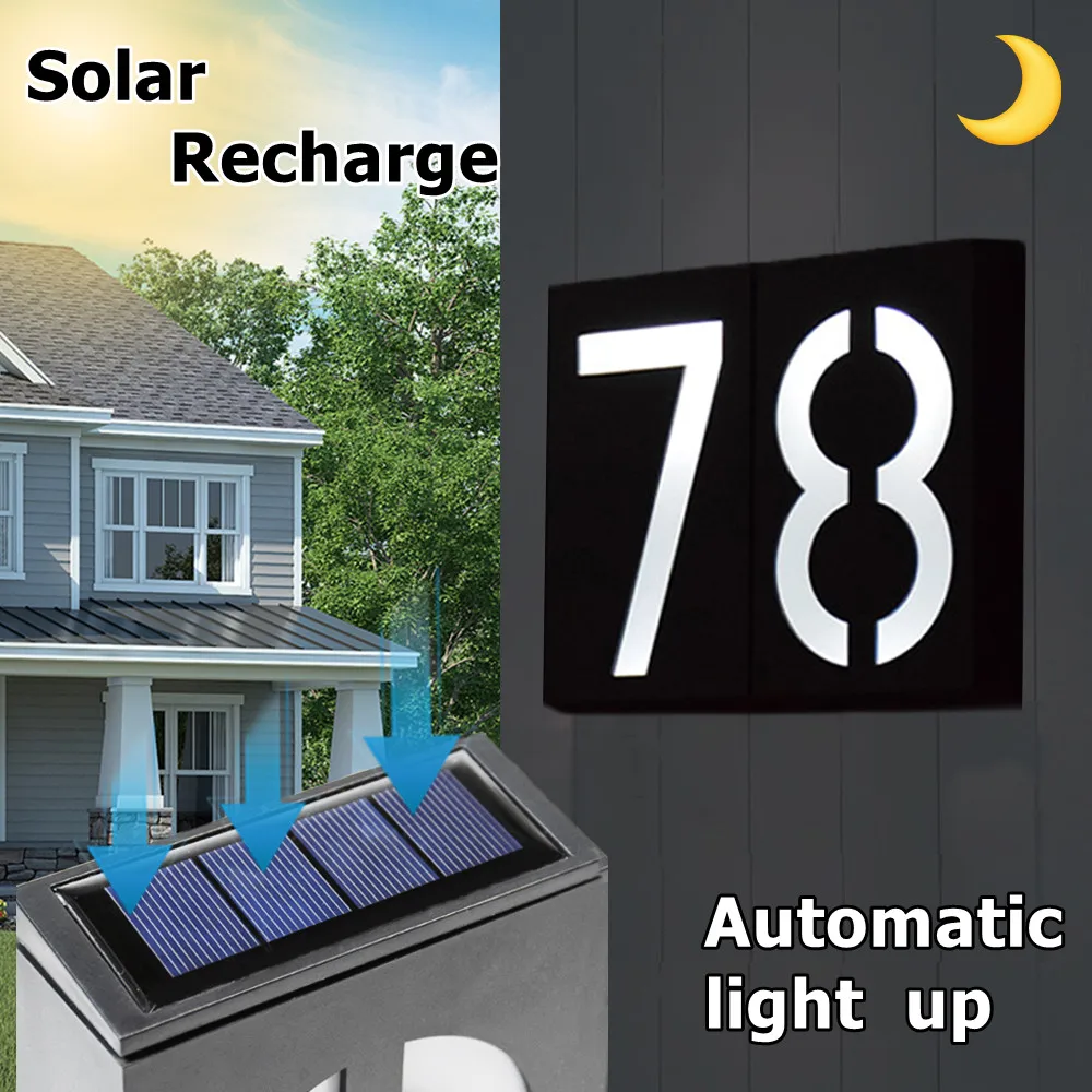 House Number Outdoor Solar Plate LED Door Numbers Signs Solar Number Outdoor Lig - £78.44 GBP