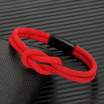 Men Double-layer Knotted Rope Bracelet For Women Black Stainless Steel Silder Ma - £14.18 GBP