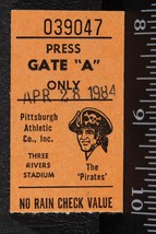 Vintage Pittsburgh Pirates Billet Talon Trois Rivers Stadium Avril 28 1984 Tob - £27.70 GBP