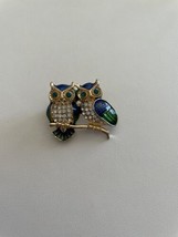 Green Gemstone Owls Brooch Pin - $10.00