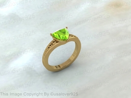 Natural Green Peridot Trillion Cut Gemstone Sterling Silver Women Ring Jewelry - £50.60 GBP
