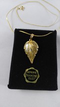 Vintage 1980s Elegant Pendant Gold Chain Natural Diamond Dust Leaf Necklace - $14.99