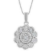 Diamond Flower Pendant Necklace 1/10 ct tw Round Sterling Silver NEW IN BOX - £46.41 GBP