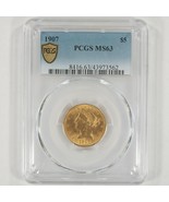 1907 $5 Gold Coronet Head Half Eagle Graded by PCGS as MS-63 - $24,993.26 MXN