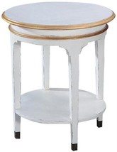 Side Table Vivian Round Antiqued White Gilded Gold Accents Shelf Brass Caps - $979.00