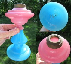 Antique BLUE PINK OPALINE glass pedestal HAND BLOWN oil lamp RARE COLOR ... - $13,047.78 MXN
