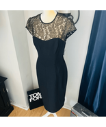 Maggy London Black Stretch Crepe Gold Lace Illusion Dress, Black, Size 8... - $140.25