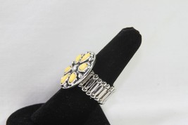Paparazzi Stretch Band Ring (New) Color Me Calla Lily - Yellow &amp; Silver - £6.88 GBP
