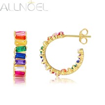 925 Sterling Silver Open Hoop Earrings for Women Colorful Rainbow CZ Stones Zirc - $50.27