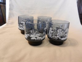 Set of Four Libby Mary Gregory Glasses, Blue &amp; Embossed White Kids Fishi... - $40.00