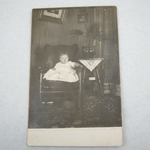 Antique c1910 RPPC Real Photo Postcard Baby in Chair Art Nouveau Home Decor - £23.52 GBP