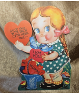 Vintage 1930s Mechanical Valentine Card Cute Little Girl Hiding Hearts USA - £14.79 GBP