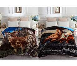 Deer Horse - King Mink Blanket Korean Style Reversible Tiger Blanket - $85.98