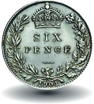 1901 Queen Victoria Silver Sixpence Coin Made in England - $49.45