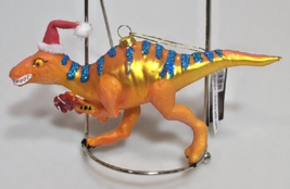Robert Stanley Christmas T Rex Orange Dinosaur Glass Ornament NWT - £12.01 GBP