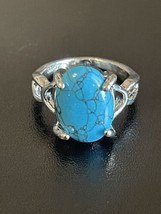 Turquoise Stone S925 Silver Plated Woman Ring Size 5.5 - £10.27 GBP