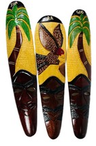 Hand Carved Wood Tiki Ceremonial Tribal Mask Barware Parrot Palm Tree Ra... - £39.49 GBP