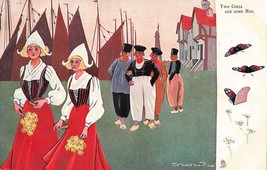Men Watching Beautiful Young Blonde Dutch GIRLS~1904 Tuck Dutch Natives Postcard - £7.10 GBP