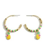 Gold Heishi Bead Hoop Earrings w Pineapple Charms - £13.48 GBP