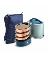 Vaya Tyffyn Blue Copper-Finish steel Lunch Box with Bagmat,1000 ml,3 Con... - £104.02 GBP