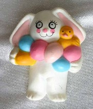 Super Cute Lehman Easter Bunny Rabbit w. Eggs &amp; Chick Brooch 1990s vint. 2&quot; - £10.20 GBP