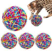 4 Pc Yarn Ball Bells Cat Toys Kitten Puppy Chase Round Play Rattle Color... - £30.27 GBP
