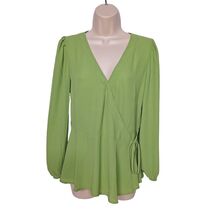 LOFT Outlet Women's Peplum Wrap Blouse Top Size XS Solid Green Side Tie - $15.25