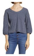 New Madewell V-neck  Bubble Sleeve Shirt Top Size small Striped Blue White - £16.33 GBP