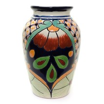 Handcrafted Talavera Mexican Pottery Flower Vase Signed Garay Floral Design 6.5&quot; - £22.29 GBP