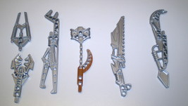 6 Used Lego Technic Bionicle Weapons Staff Claw Club with MetallicSilver 50930 - $9.95