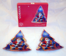 New Gorham Crystal 2 Santa Plates Christmas Tree Shaped Holiday Mint Candy Dish - £14.38 GBP