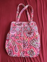 Vera Bradley Medium Shoulder Bag/Purse Pink Floral Silver Tone Hardware 11x14 in - £15.65 GBP