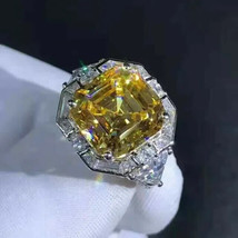 4Ct Asscher Cut Simulated Yellow Citrine Engagement Ring 14k White Gold Plated - £65.76 GBP