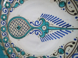 Original Middle Eastern Pottery Bowl Center Piece Platter Signed 12&quot; Rare - £153.75 GBP