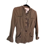 Anthropologie Hei Hei Womens Size 2 Army Green Button Front Jacket Distressed - £27.85 GBP